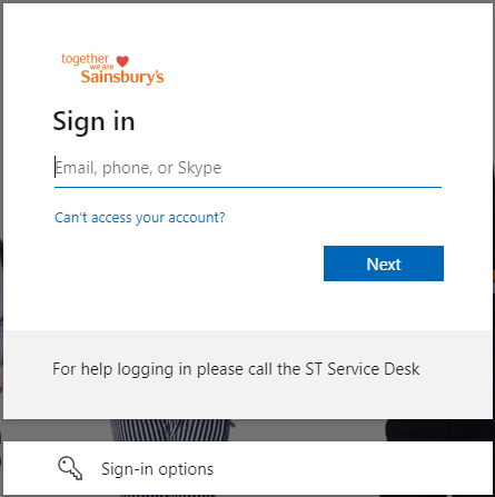Mysainsburys Learning Login page