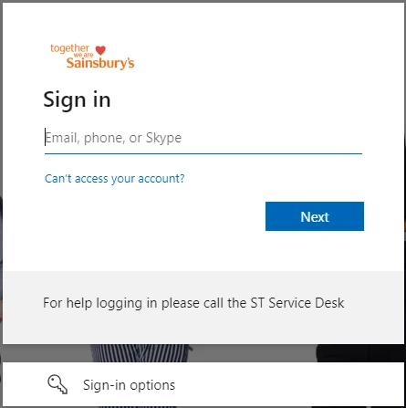 Sainsburys Sign in page